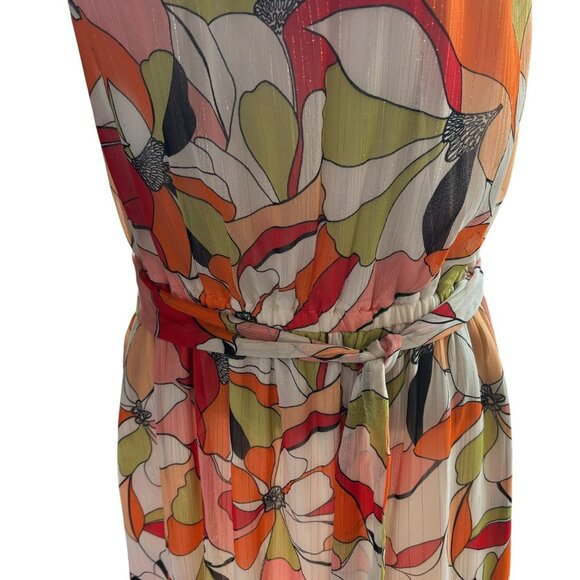 BCBGeneration Floral Print Maxi Dress Size 12 Multicolor Halter Neck Ruffled Wai - Picture 3 of 15